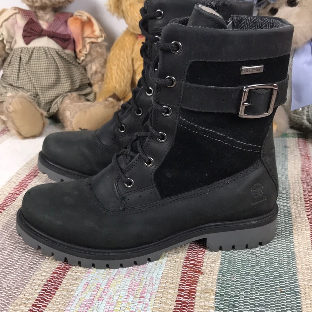 Kamik Women's Black Lace-Up Buckle Combat Boots